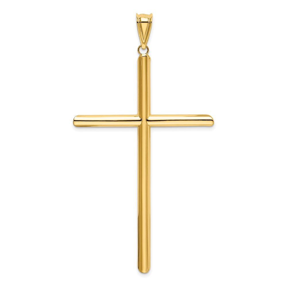 Alternate view of the 14k Yellow Gold X-Large 4mm Hollow Tube Cross Pendant by The Black Bow Jewelry Co.