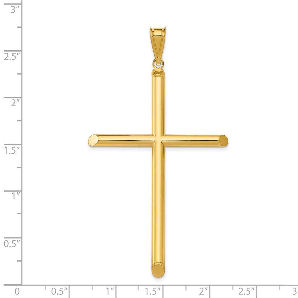 Alternate view of the 14k Yellow Gold X-Large 4mm Hollow Tube Cross Pendant, 37 x 68mm by The Black Bow Jewelry Co.