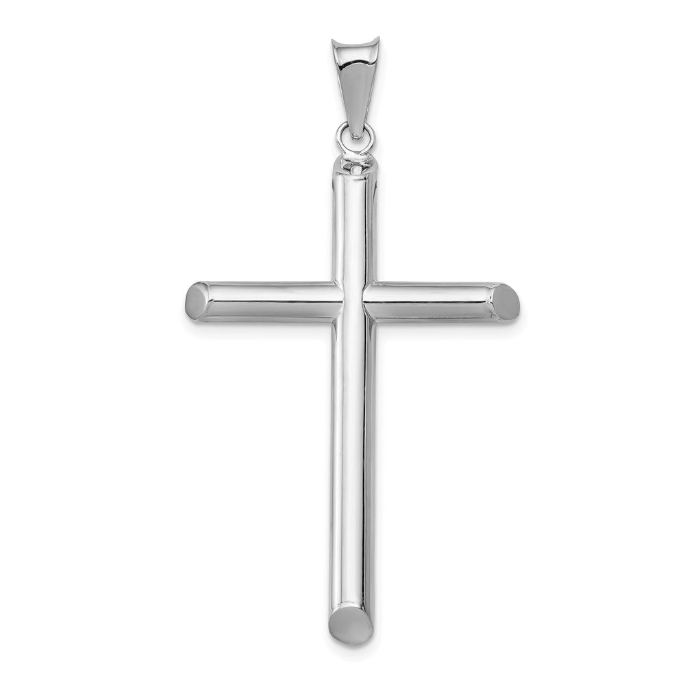 14k White Gold Large 3mm Hollow Tube Cross Pendant, Item P27672 by The Black Bow Jewelry Co.
