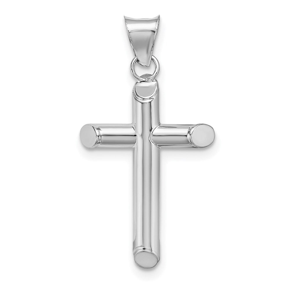 14k White Gold Beveled Edge Hollow Tube Cross Pendant, 3 x 15 x 29mm, Item P27673-29 by The Black Bow Jewelry Co.