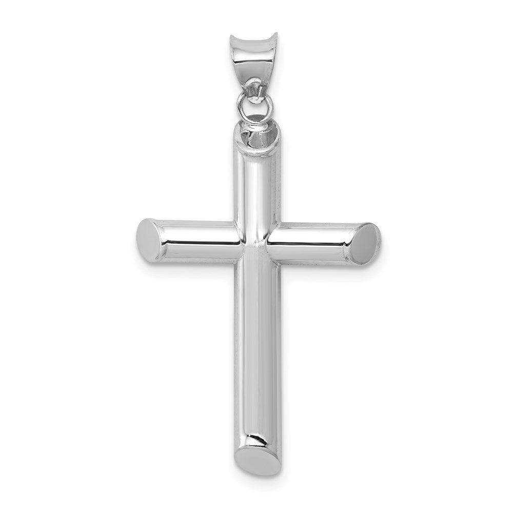 14k White Gold Beveled Edge Hollow Tube Cross Pendant, Item P27673 by The Black Bow Jewelry Co.