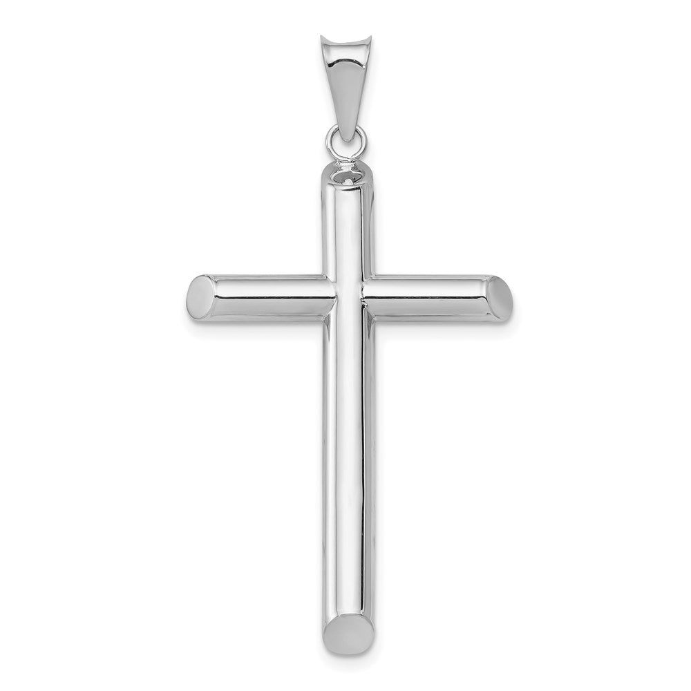 14k White Gold Beveled Edge Hollow Tube Cross Pendant, 4 x 23 x 46mm, Item P27673-46 by The Black Bow Jewelry Co.