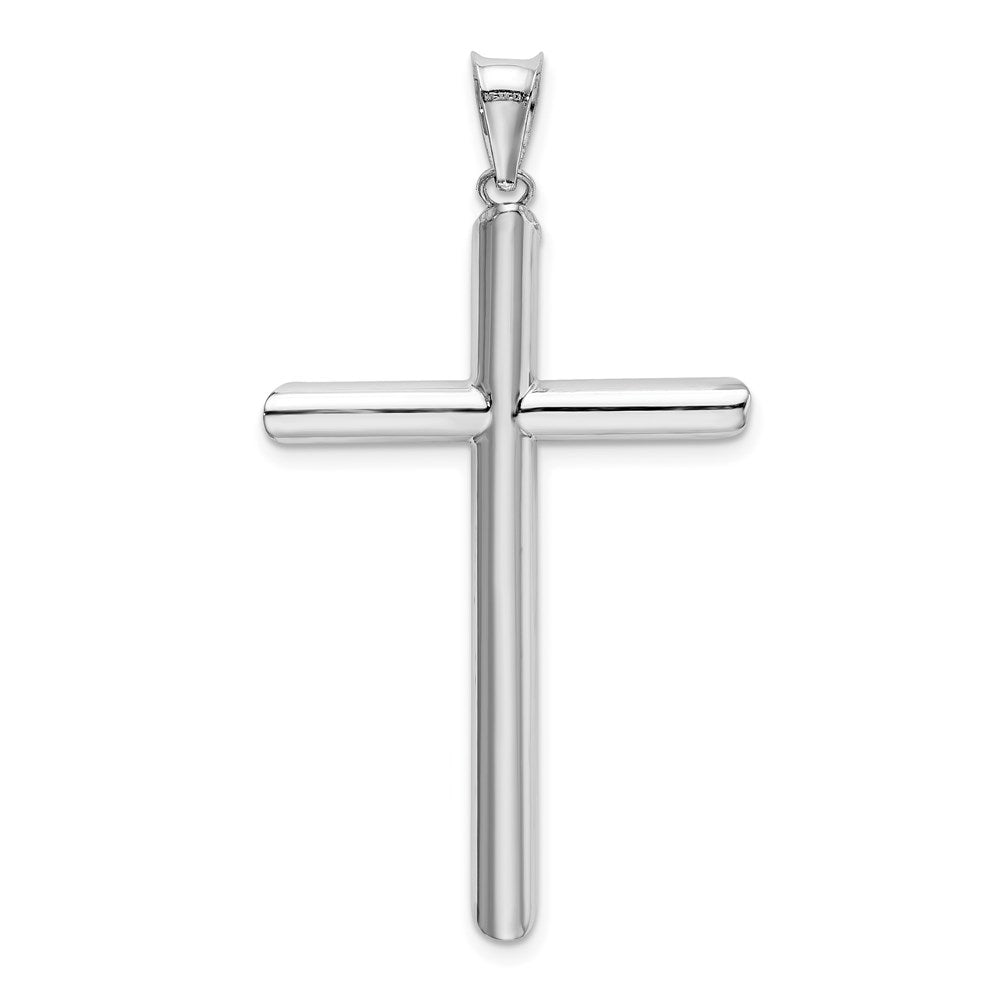 Alternate view of the 14k White Gold Beveled Edge Hollow Tube Cross Pendant, 4 x 23 x 46mm by The Black Bow Jewelry Co.