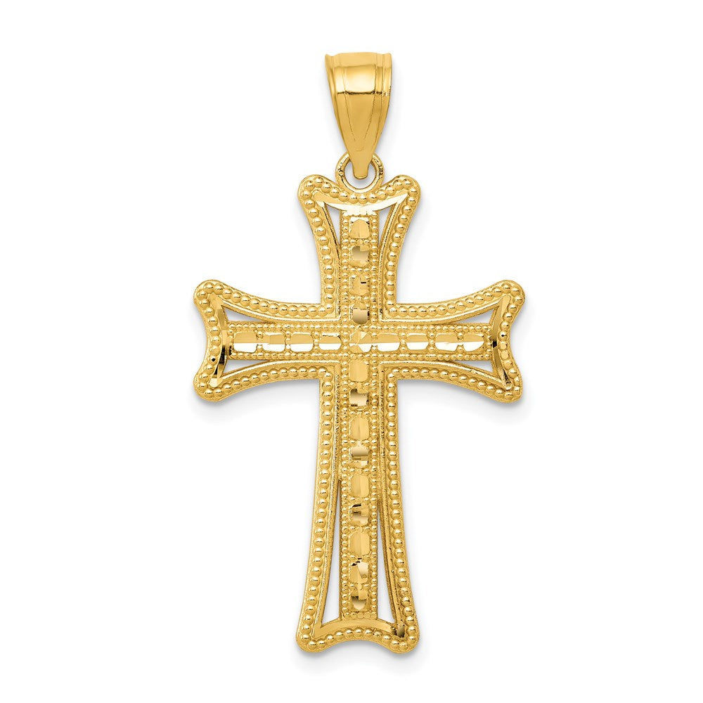 14k Yellow Gold Diamond-Cut Milgrain Cross Pendant, 19 x 36mm, Item P27674-36 by The Black Bow Jewelry Co.