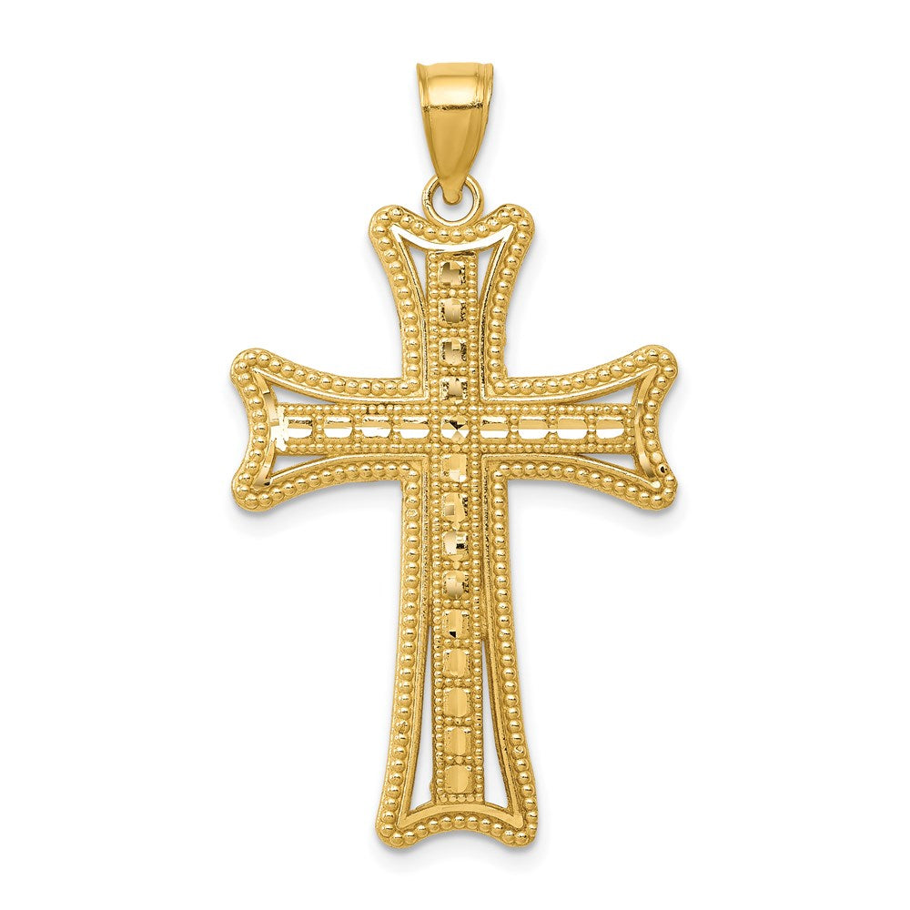 14k Yellow Gold Diamond-Cut Milgrain Cross Pendant, 22 x 40mm, Item P27674-40 by The Black Bow Jewelry Co.