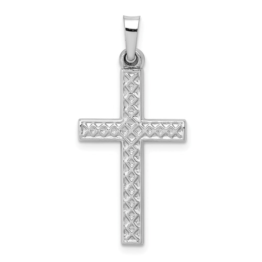 Alternate view of the 14k Yellow or White Gold Hollow Lattice Cross Pendant, 14 x 33mm by The Black Bow Jewelry Co.