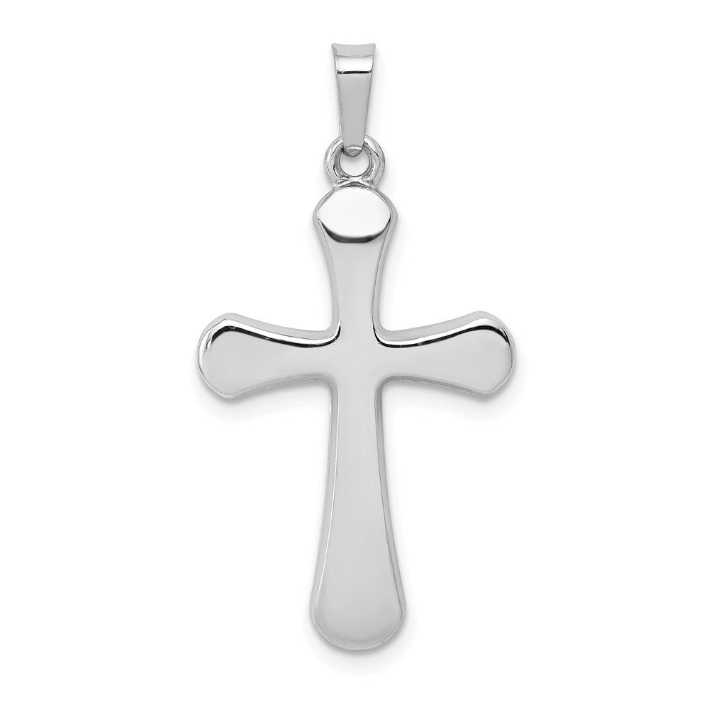 14k White Gold Polished Rounded Hollow Cross Pendant, Item P27682 by The Black Bow Jewelry Co.