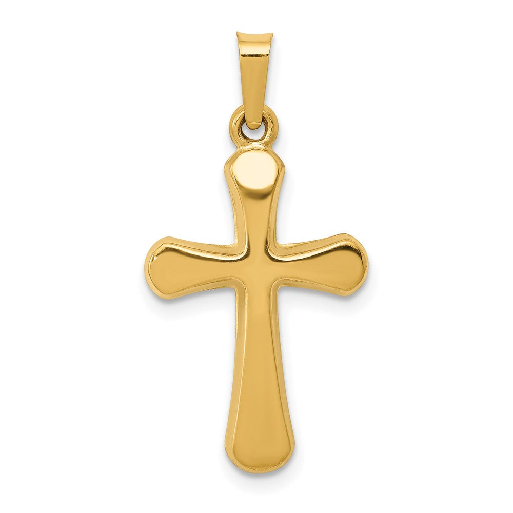 14k Yellow Gold Polished Rounded Hollow Cross Pendant, 14 x 28mm, Item P27683-28 by The Black Bow Jewelry Co.