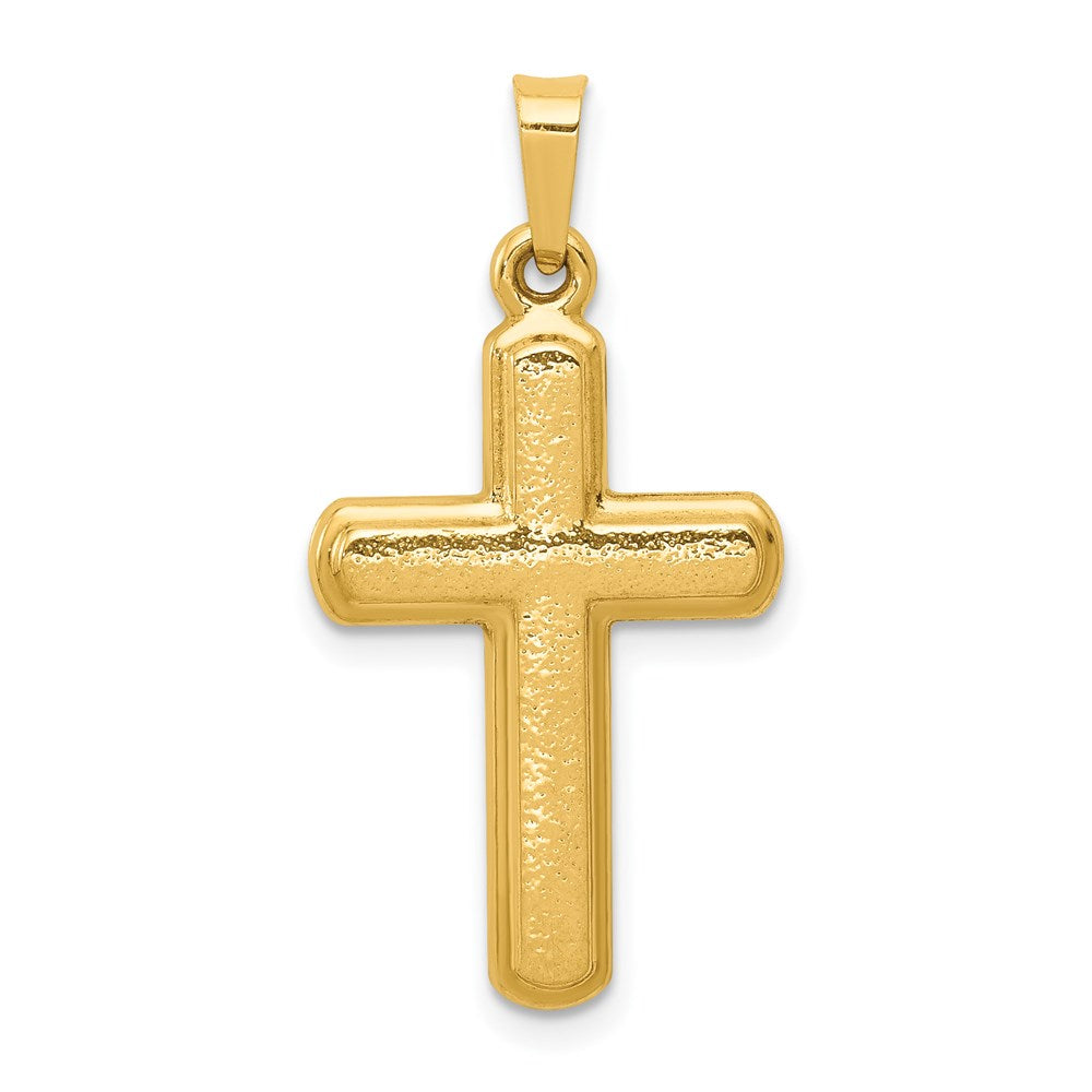 14k Yellow or White Gold Satin Ridged Hollow Cross Pendant, 14 x 29mm