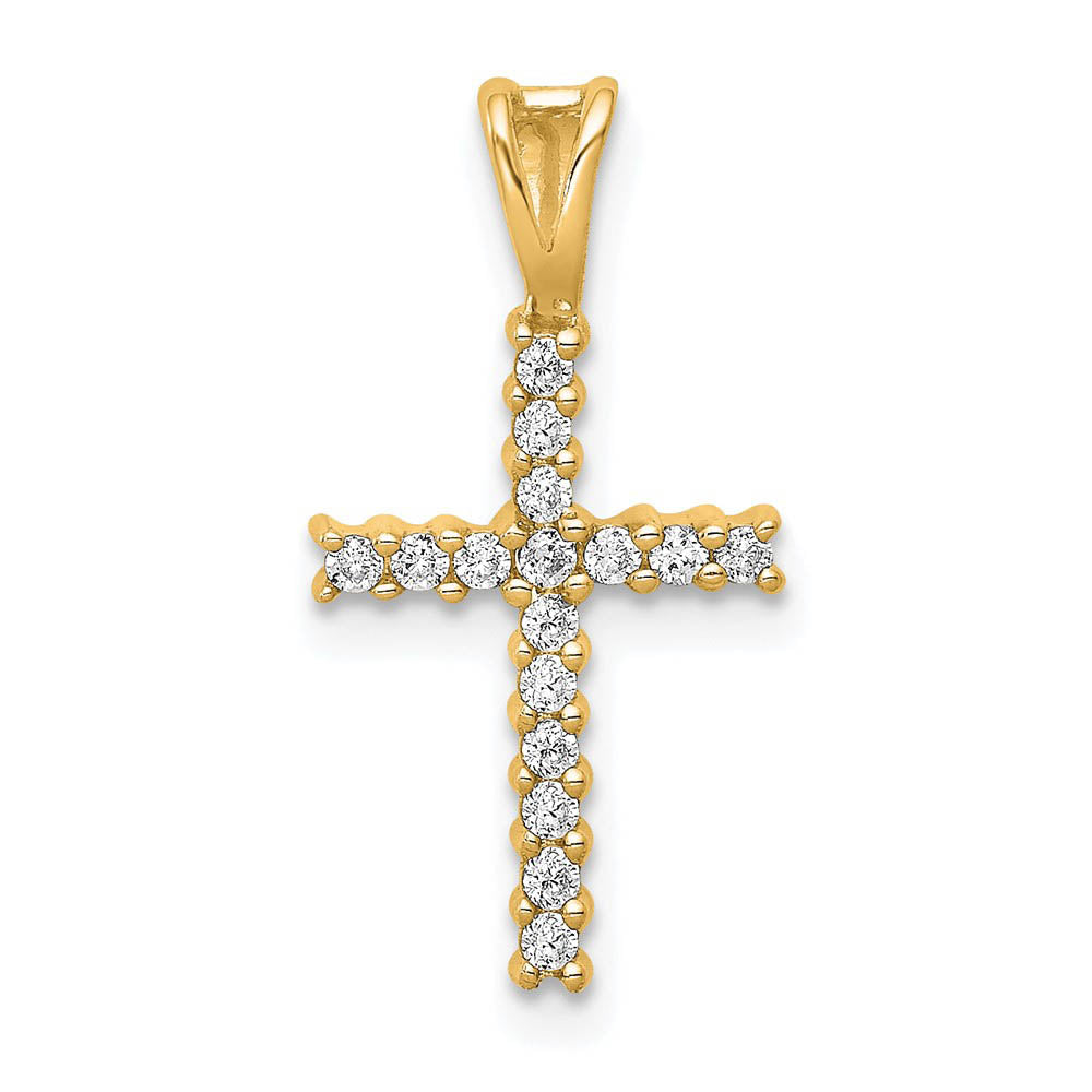 14k Yellow Gold & Rhodium 1/6 Ctw Diamond Latin Cross Pendant, 10x20mm, Item P27686-20 by The Black Bow Jewelry Co.