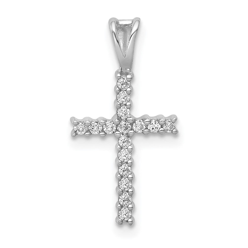 14k White Gold 1/6 Ctw Diamond Latin Cross Pendant, 10 x 20mm, Item P27687-20 by The Black Bow Jewelry Co.