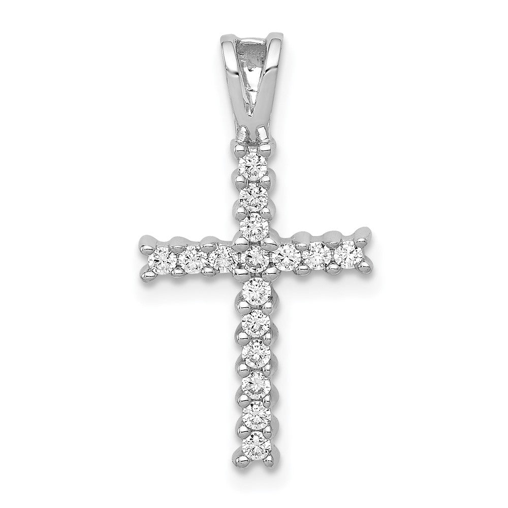 14k White Gold 1/4 Ctw Diamond Latin Cross Pendant, 12 x 23mm, Item P27687-23 by The Black Bow Jewelry Co.