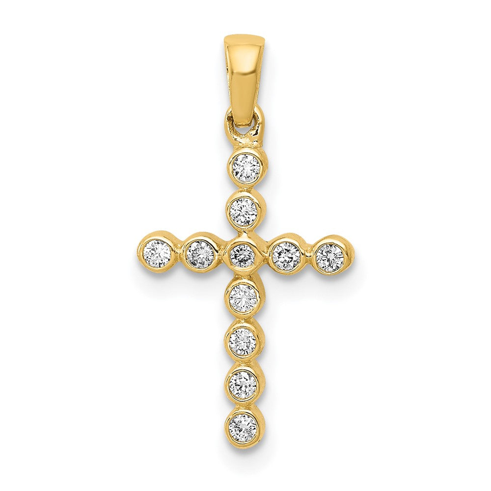 14k Yellow or White Gold 1/10 Ctw Diamond Small Cross Pendant, 10x20mm, Item P27688 by The Black Bow Jewelry Co.