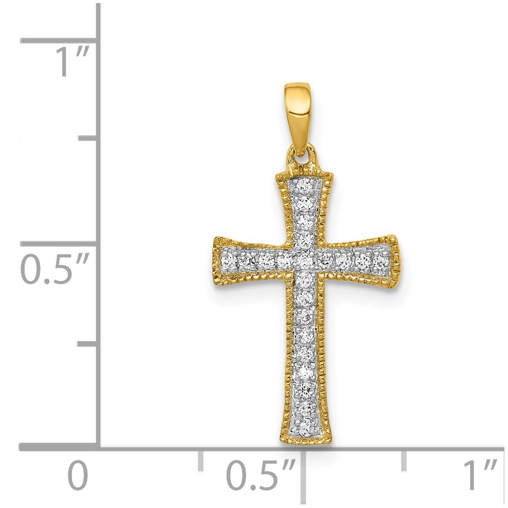 Alternate view of the 14k Yellow Gold & Rhodium 1/10 Ctw Diamond Cross Pendant, 11 x 23mm by The Black Bow Jewelry Co.
