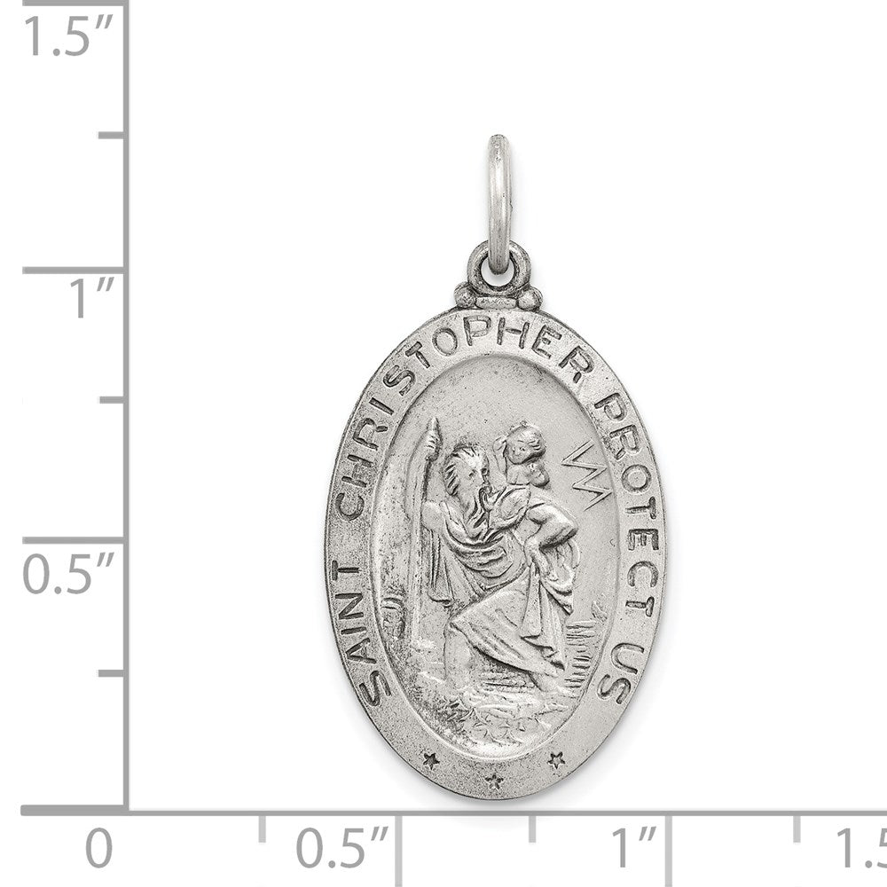 Alternate view of the Sterling Silver St Christopher Oval Baseball Medal Pendant, 15 x 31mm by The Black Bow Jewelry Co.