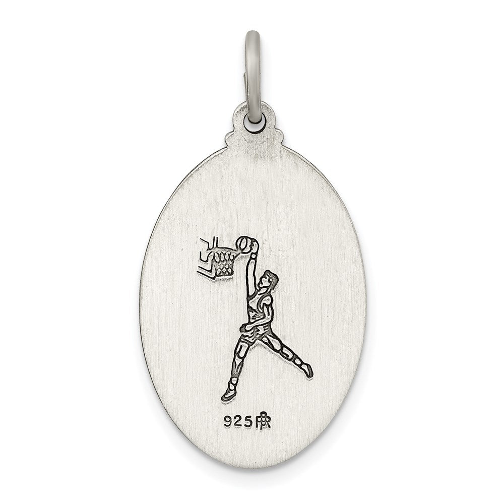 Alternate view of the Sterling Silver St Christopher Oval Basketball Medal Pendant, 15x31mm by The Black Bow Jewelry Co.