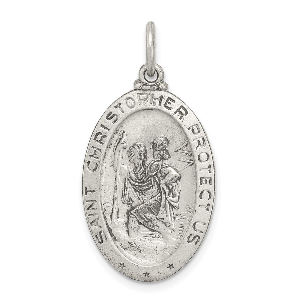 Alternate view of the Sterling Silver St Christopher Oval Sports Medal Pendant, 15 x 31mm by The Black Bow Jewelry Co.
