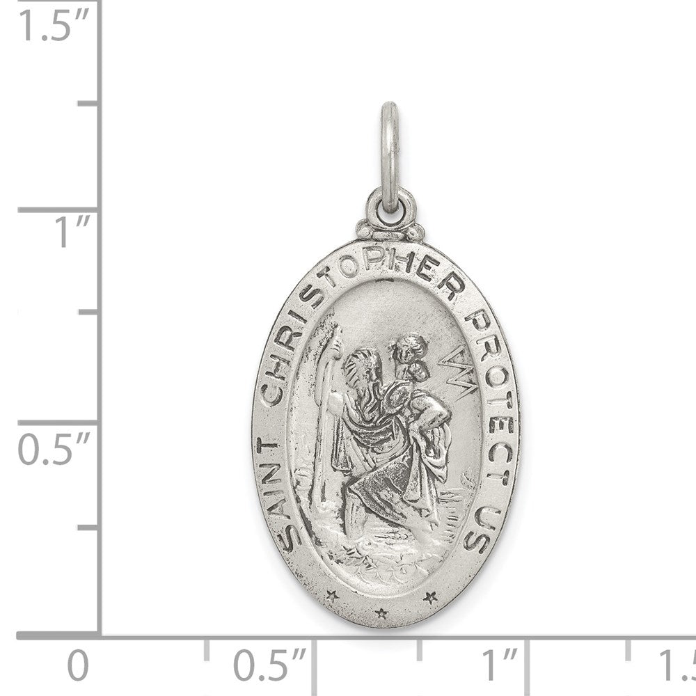 Alternate view of the Sterling Silver St Christopher Oval Football Medal Pendant, 15 x 31mm by The Black Bow Jewelry Co.