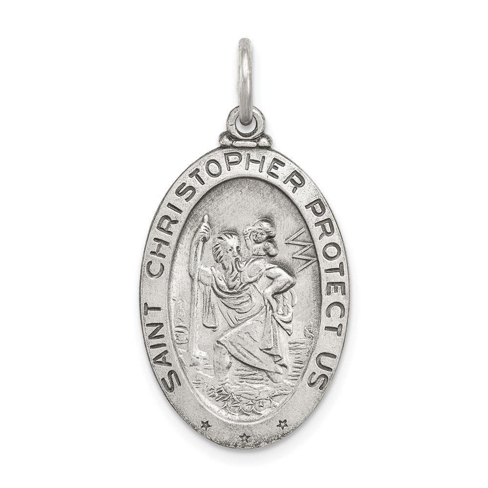 Sterling Silver St Christopher Oval Hockey Medal Pendant, 15 x 31mm, Item P27693-HO by The Black Bow Jewelry Co.
