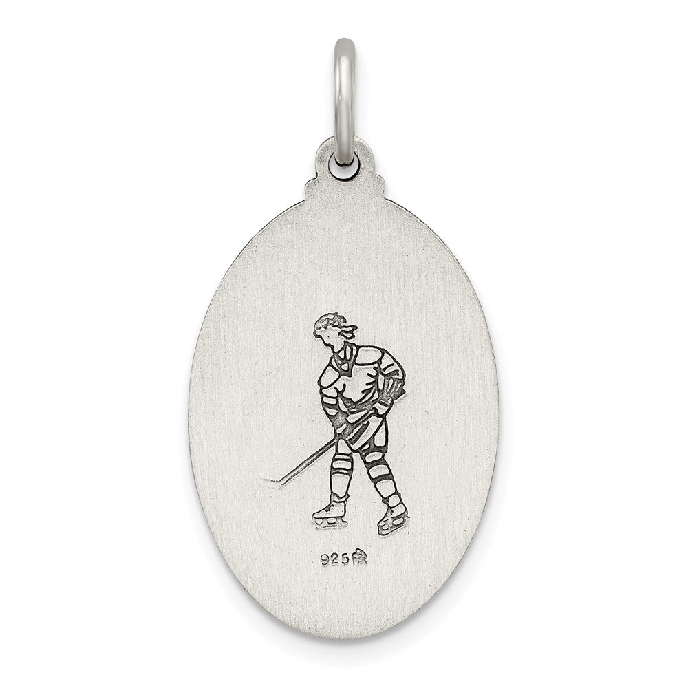 Alternate view of the Sterling Silver St Christopher Oval Hockey Medal Pendant, 15 x 31mm by The Black Bow Jewelry Co.