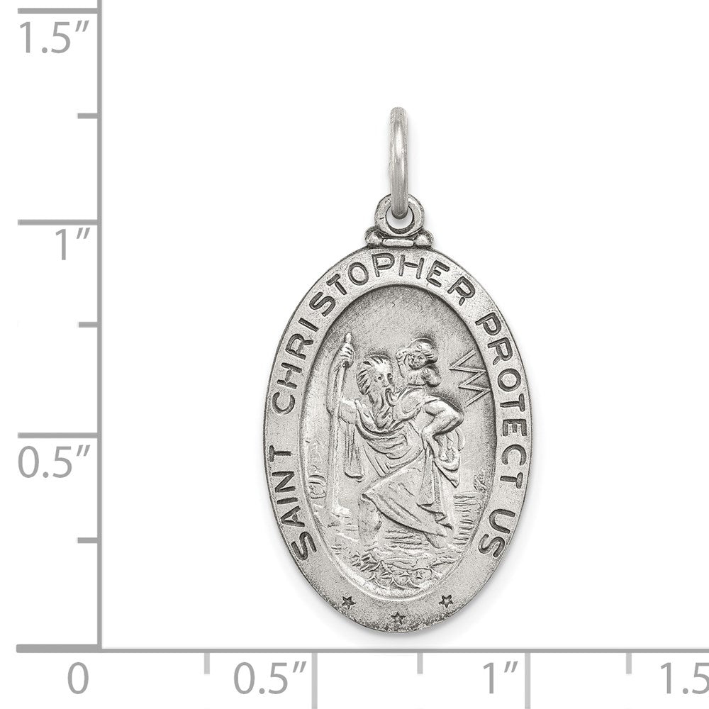 Alternate view of the Sterling Silver St Christopher Oval Hockey Medal Pendant, 15 x 31mm by The Black Bow Jewelry Co.