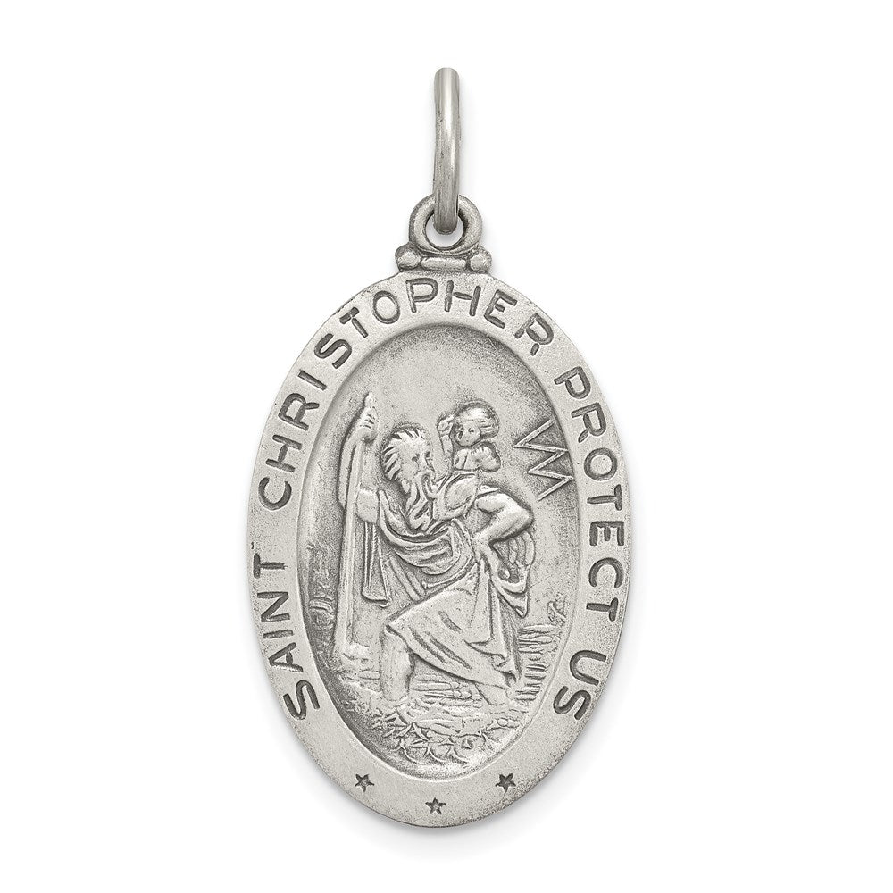 Sterling Silver St Christopher Oval Soccer Medal Pendant, 15 x 31mm, Item P27693-SO by The Black Bow Jewelry Co.