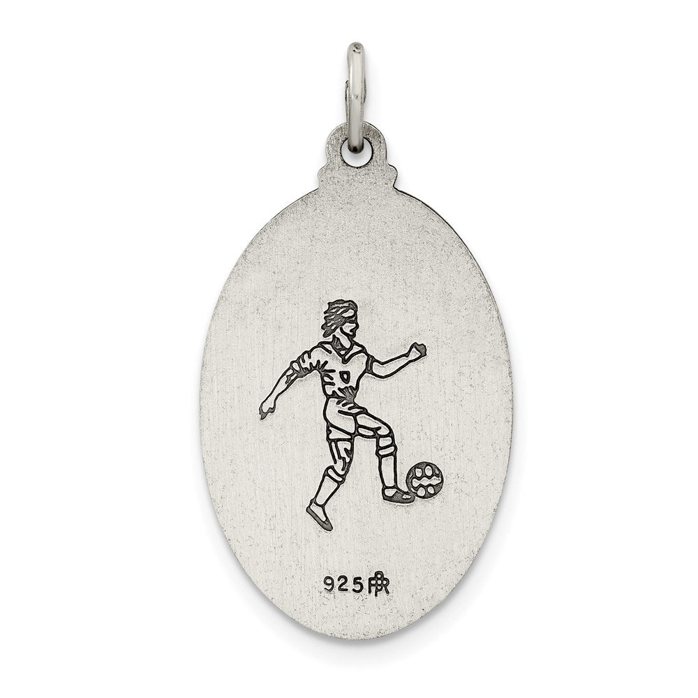 Alternate view of the Sterling Silver St Christopher Oval Soccer Medal Pendant, 15 x 31mm by The Black Bow Jewelry Co.