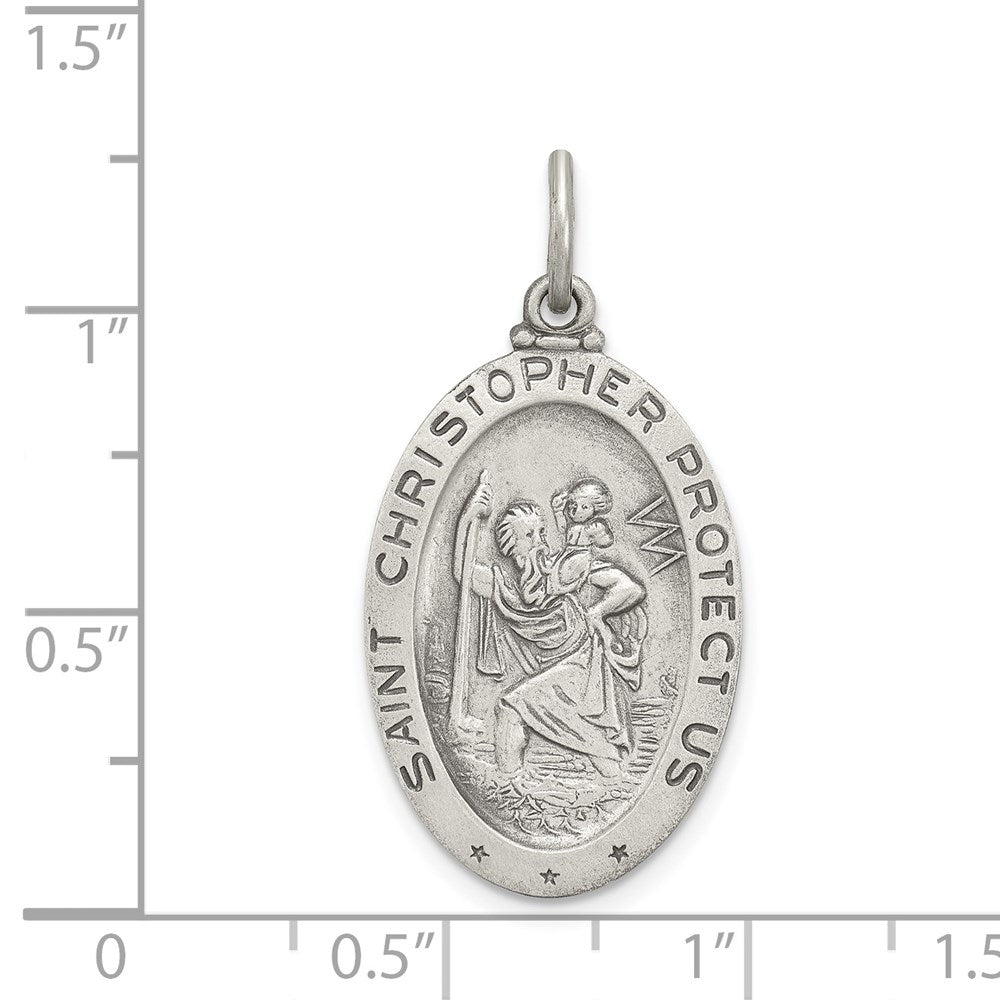 Alternate view of the Sterling Silver St Christopher Oval Soccer Medal Pendant, 15 x 31mm by The Black Bow Jewelry Co.