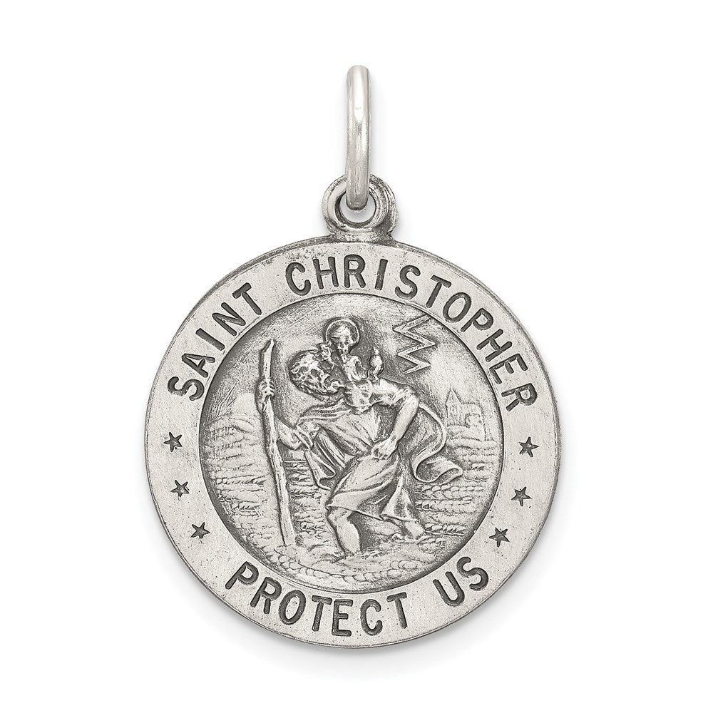 Sterling Silver St Christopher Round Baseball Medal Pendant, 18mm, Item P27694-BA by The Black Bow Jewelry Co.
