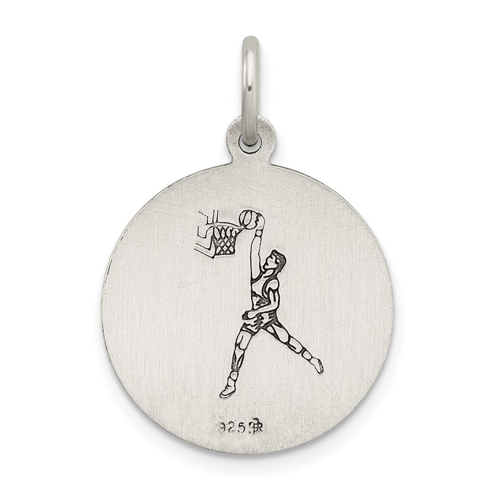 Alternate view of the Sterling Silver St Christopher Round Basketball Medal Pendant, 18mm by The Black Bow Jewelry Co.