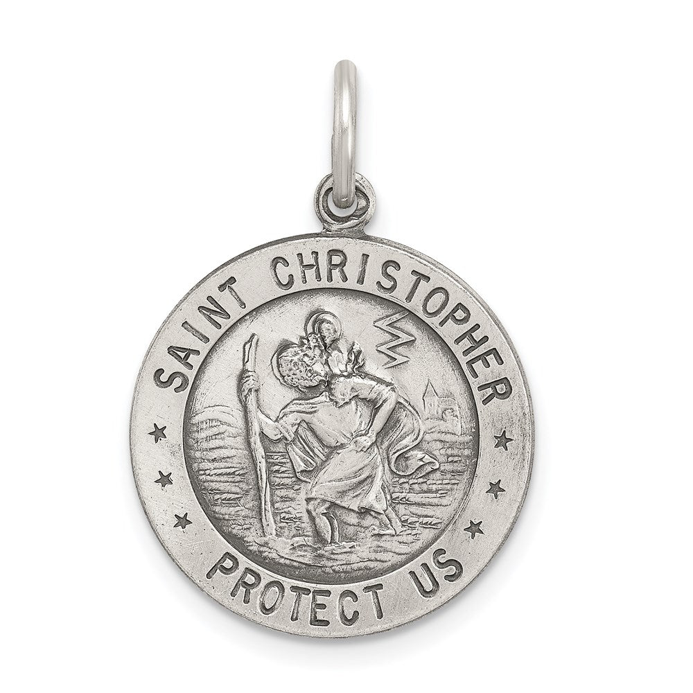 Sterling Silver St Christopher Round Soccer Medal Pendant, 18mm, Item P27694-SO by The Black Bow Jewelry Co.