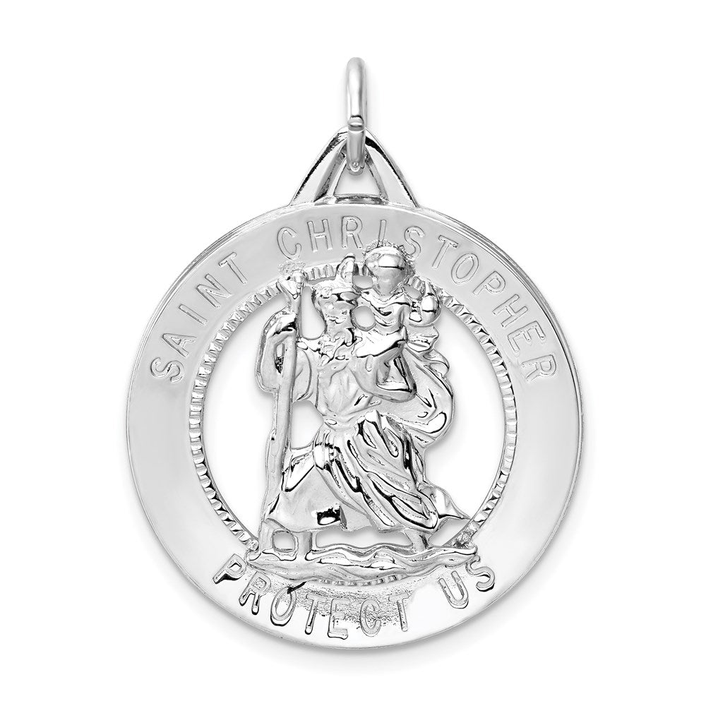 Sterling Silver Rhodium-Plated St. Christopher Medal Pendant, 25mm, Item P27695-25 by The Black Bow Jewelry Co.