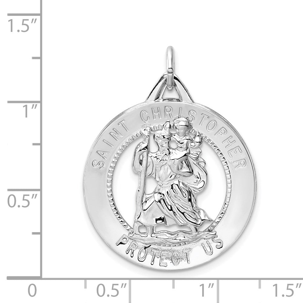 Alternate view of the Sterling Silver Rhodium-Plated St. Christopher Medal Pendant, 25mm by The Black Bow Jewelry Co.