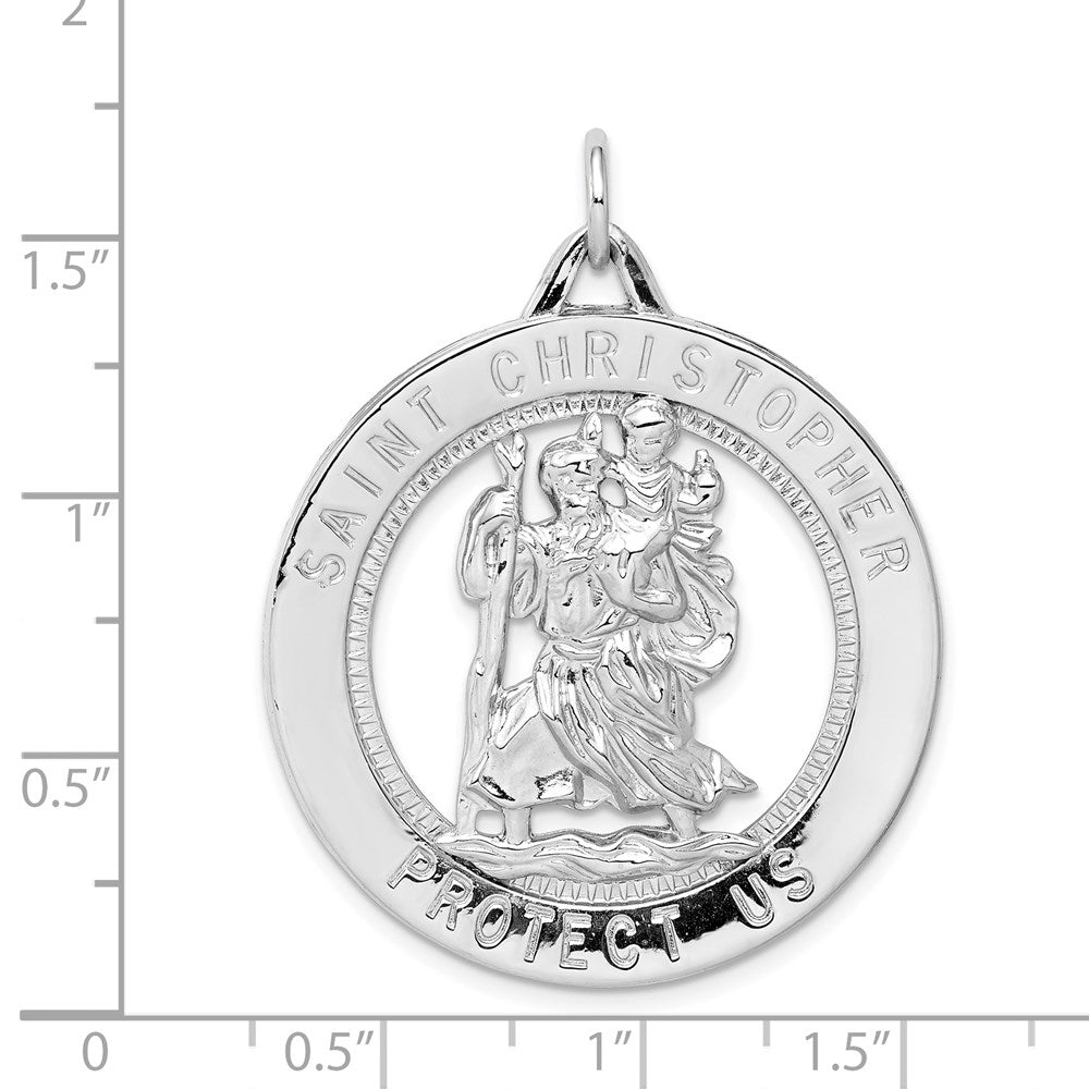 Alternate view of the Sterling Silver Rhodium-Plated Large St. Christopher Medal Pendant by The Black Bow Jewelry Co.
