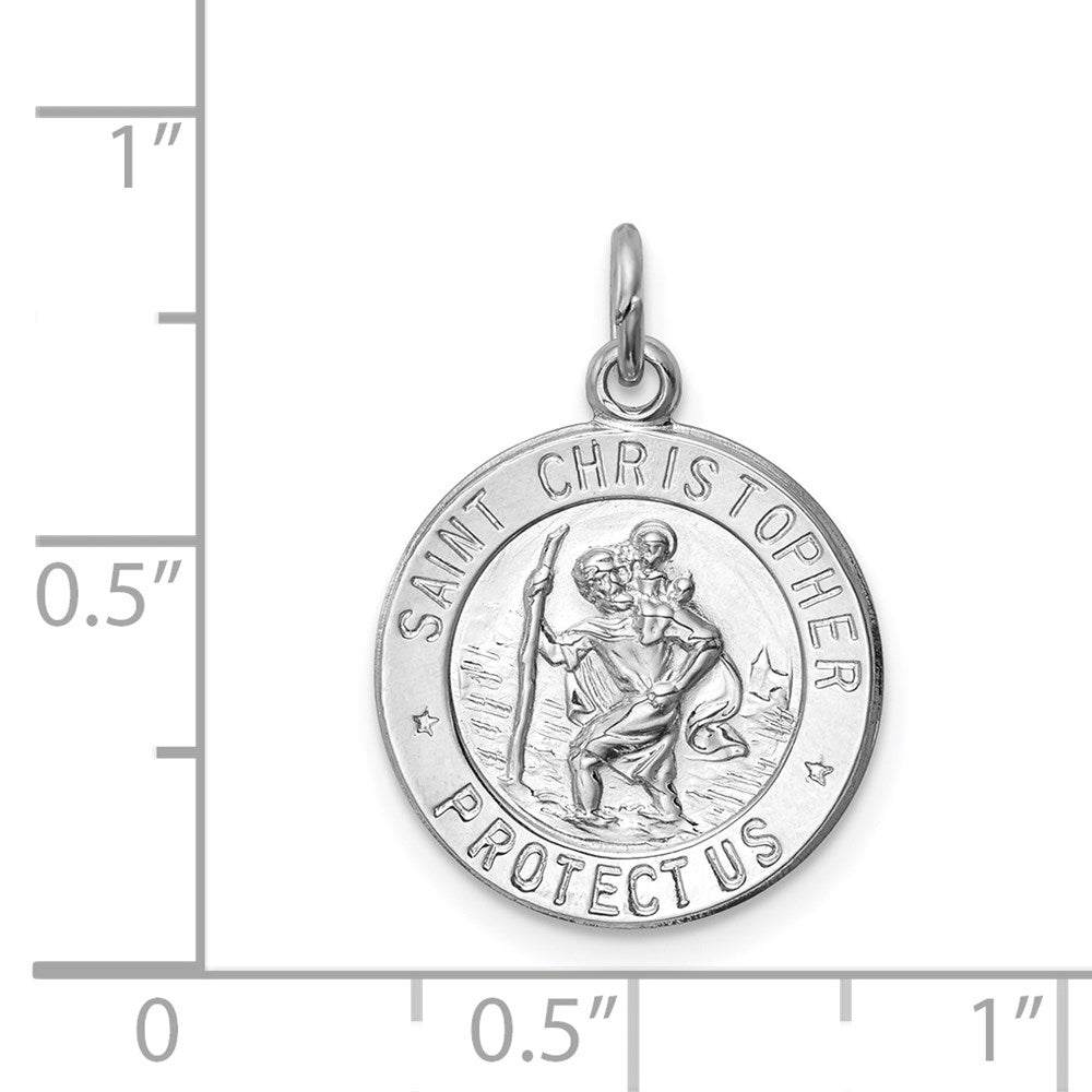 Alternate view of the Sterling Silver Rhodium-Plated Round Saint Christopher Medal, 15mm by The Black Bow Jewelry Co.