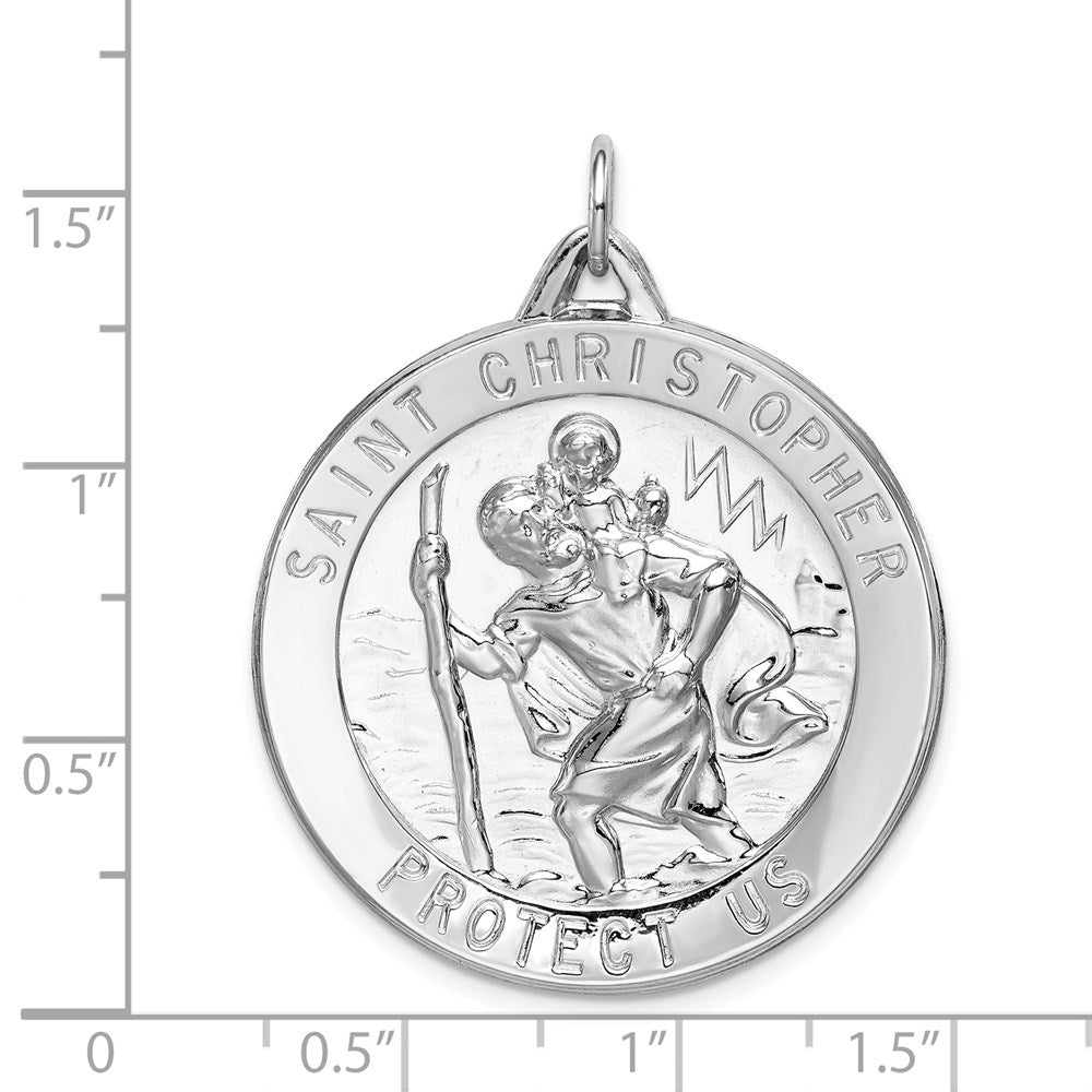 Alternate view of the Sterling Silver Rhodium-Plated Round Saint Christopher Medal, 32mm by The Black Bow Jewelry Co.