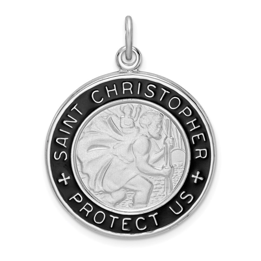 Sterling Silver Rhodium-Plated Enamel St. Christopher Pendant, 24mm, Item P27697 by The Black Bow Jewelry Co.