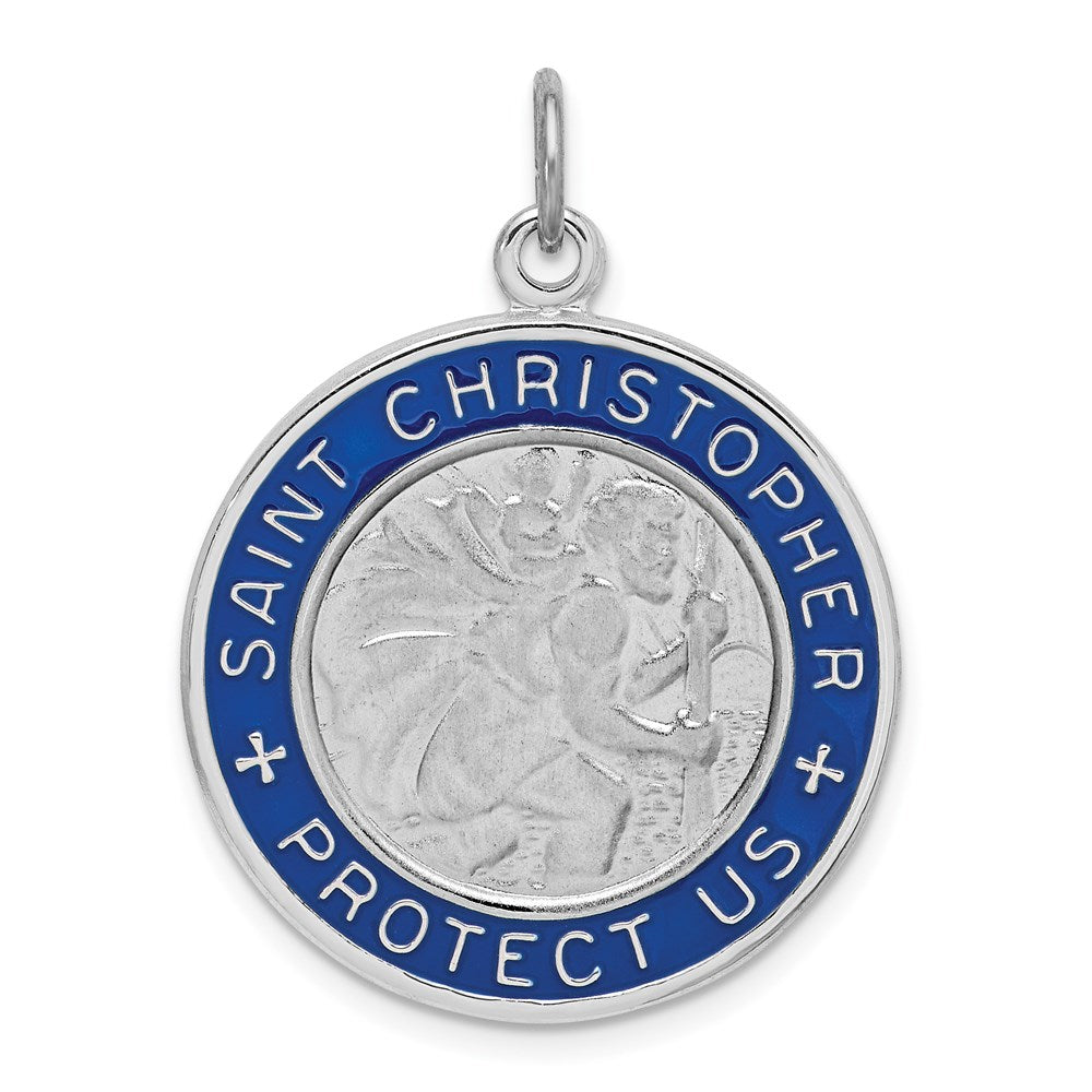 Alternate view of the Sterling Silver Rhodium-Plated Enamel St. Christopher Pendant, 24mm by The Black Bow Jewelry Co.