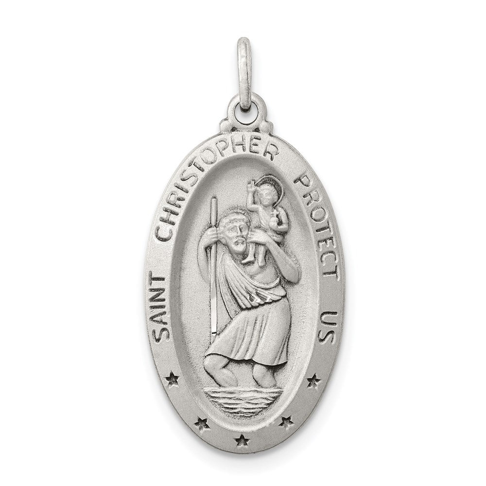 Sterling Silver Oval St. Christopher Medal Pendant, 13 x 29mm, Item P27699-29 by The Black Bow Jewelry Co.