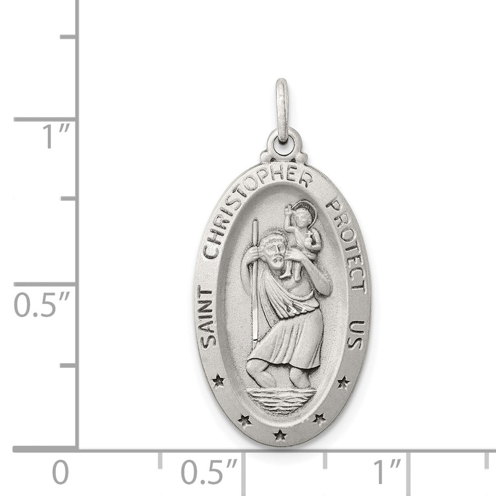 Alternate view of the Sterling Silver Oval St. Christopher Medal Pendant, 13 x 29mm by The Black Bow Jewelry Co.