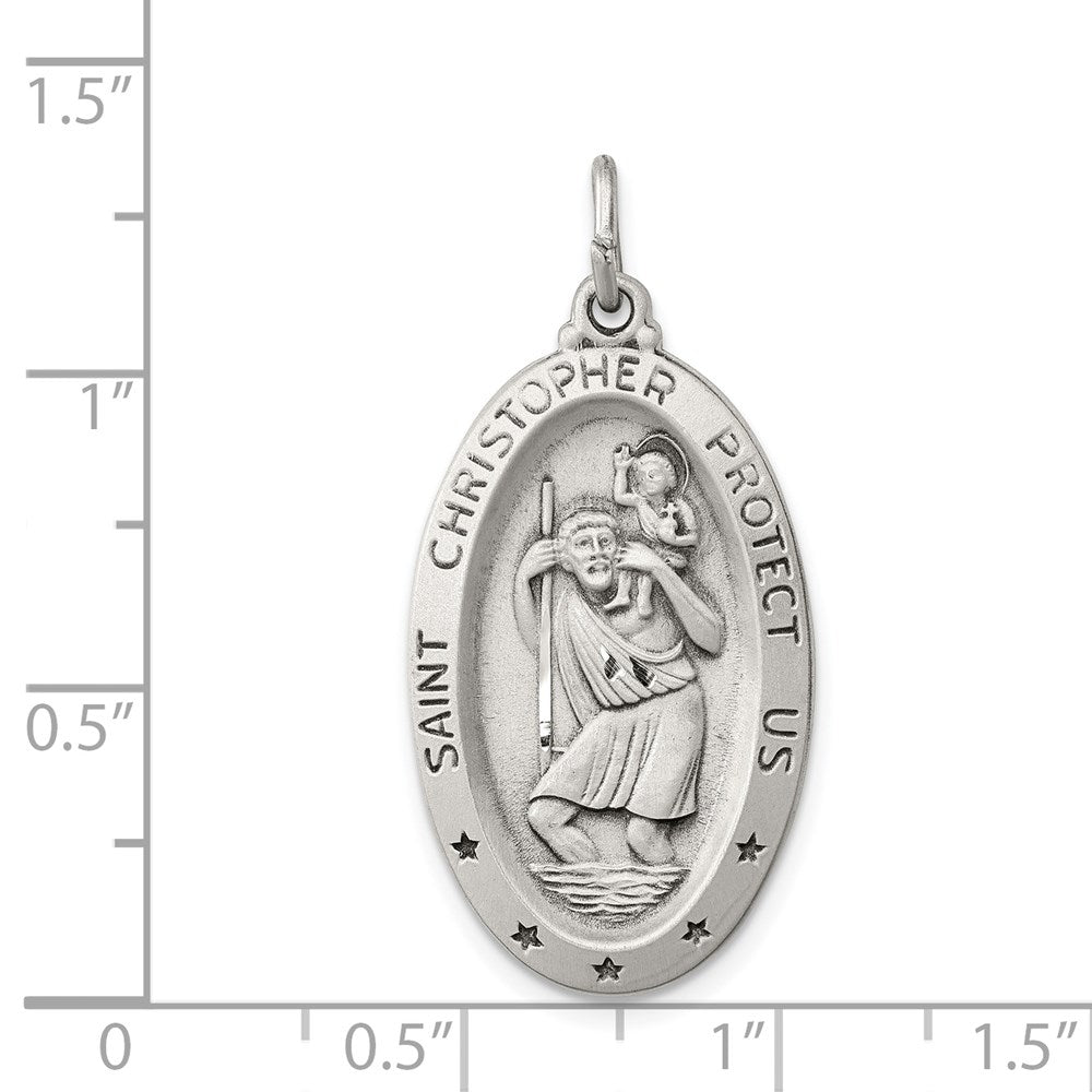 Alternate view of the Sterling Silver Oval St. Christopher Medal Pendant, 16 x 34mm by The Black Bow Jewelry Co.