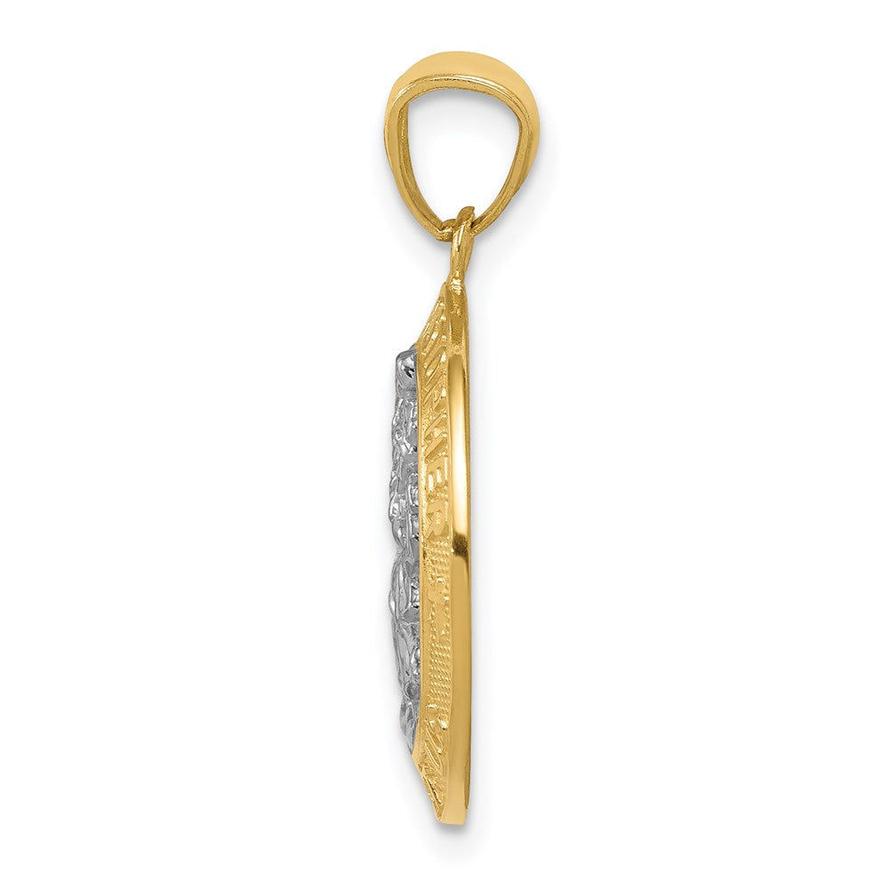 Alternate view of the 14k Yellow Gold & White Rhodium Plated St Christopher Pendant, 16mm by The Black Bow Jewelry Co.