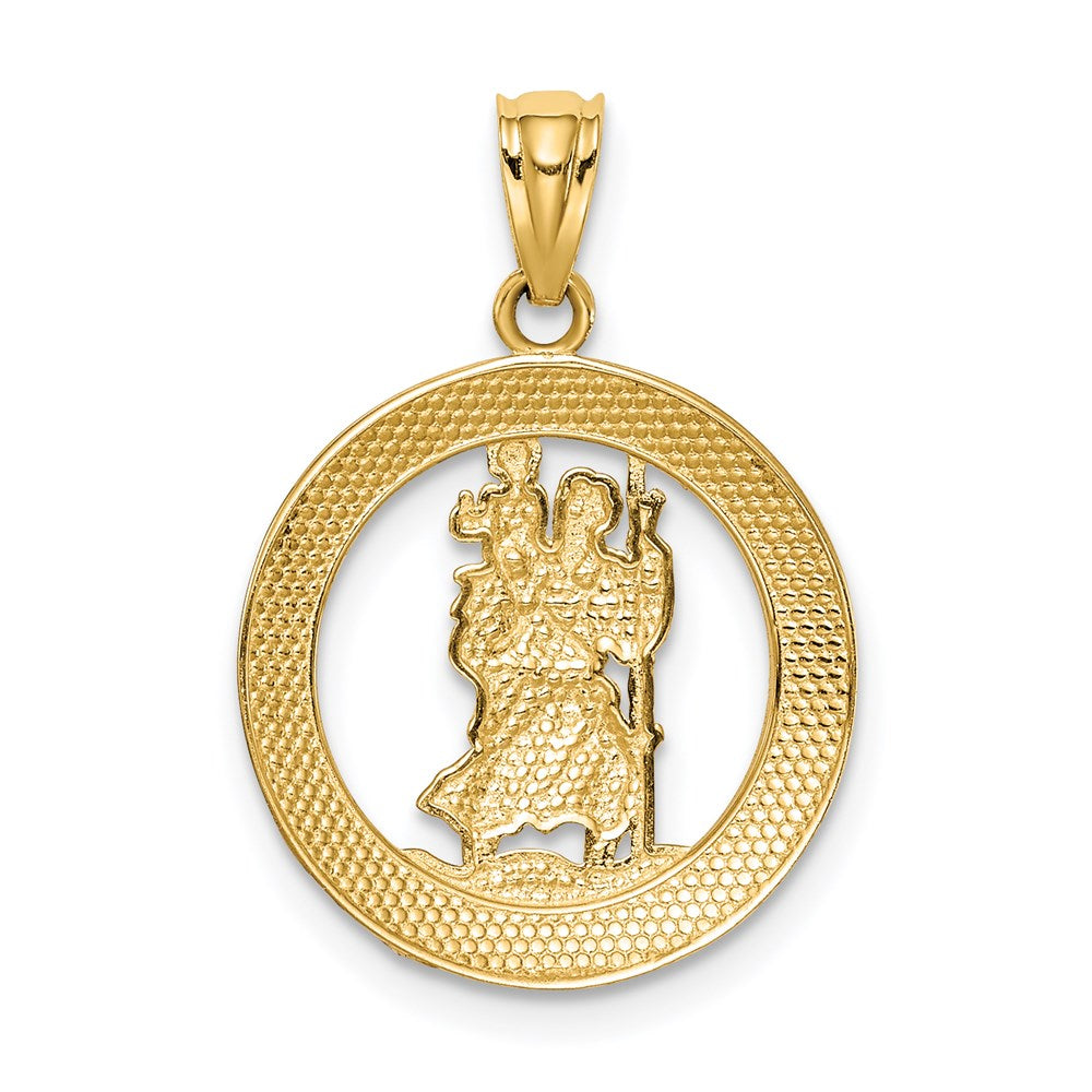Alternate view of the 14k Yellow Gold & White Rhodium Plated St Christopher Pendant, 16mm by The Black Bow Jewelry Co.