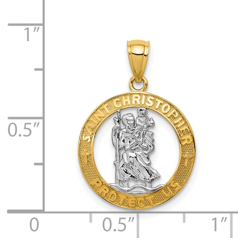 Alternate view of the 14k Yellow Gold & White Rhodium Plated St Christopher Pendant, 16mm by The Black Bow Jewelry Co.