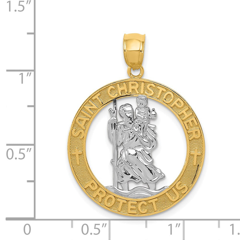 Alternate view of the 14k Yellow Gold & White Rhodium Plated St Christopher Pendant, 23mm by The Black Bow Jewelry Co.