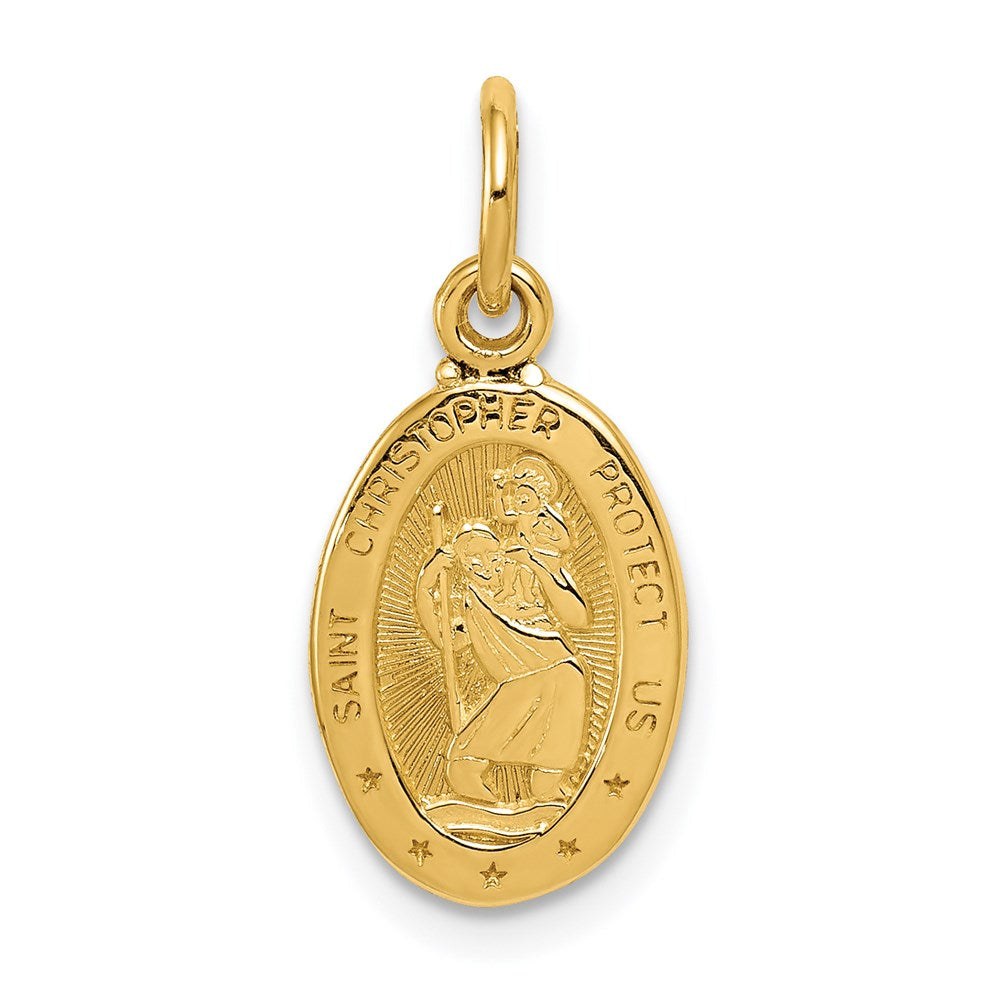 14k Yellow Gold Small St Christopher Medal Charm or Pendant, 9 x 13mm, Item P27706-20 by The Black Bow Jewelry Co.