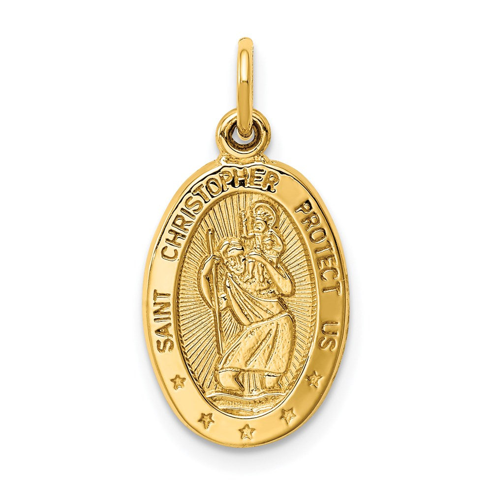 14k Yellow Gold Small St Christopher Medal Charm or Pendant, 11 x 15mm, Item P27706-21 by The Black Bow Jewelry Co.