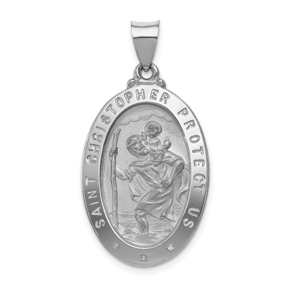 14k Yellow or White Gold Hollow Oval St. Christopher Pendant, 18x35mm