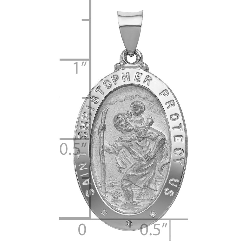 Alternate view of the 14k White Gold Hollow Oval St. Christopher Medal Pendant, 18 x 35mm by The Black Bow Jewelry Co.