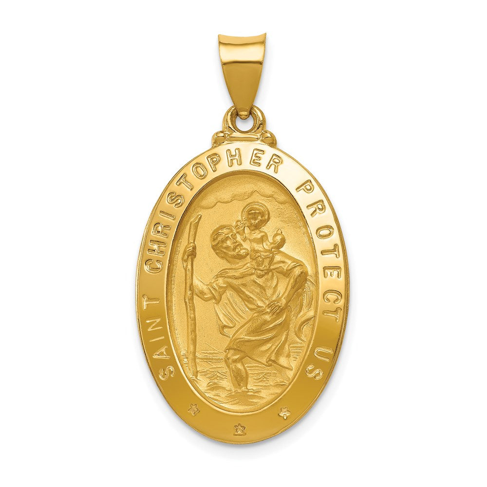 14k Yellow or White Gold Hollow Oval St. Christopher Pendant, 18x35mm